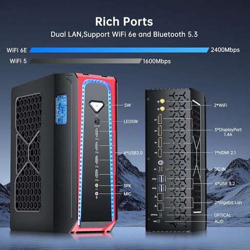 MSECORE MINI Gaming PC COLDING COLDING ، 13th Gen Core I9-13900F مع 64G DDR5 RAM 2T PCIE4.0 SSD كمبيوتر سطح المكتب ، RTX4070S 12G ، 8K ، 1*HDMI ، 3*DisplayPort ، Optical ، WIFI 6E ، Windows 11 Pro in Kuwait