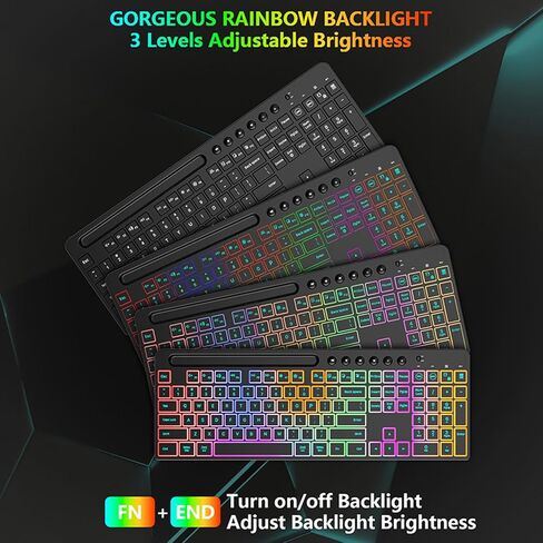لوحة المفاتيح اللاسلكية ZOPSC وسرد الماوس ، 115 مفاتيح RGB الخلفية ، 2.4G لاسلكي مع فتحة الوقوف ، شحن النوع C in Saudi Arabia