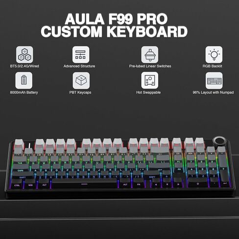 AULA Wireless Keyboard and Mouse Combo, F99 Pro Mechanical Keyboard SC900 Pro Wireless Mouse in Saudi Arabia
