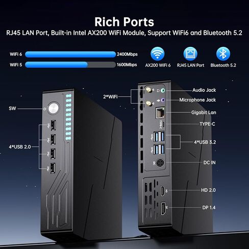 MSECORE MINI GAMING PC مع I9-9900KF (8 النوى ، الحد الأقصى 5.0GHz) ، 64G DDR4 RAM 1T NVME SSD ، RTX3050 6G كمبيوتر سطح المكتب ، Type-C ، 8K ، 1*HDMI ، 1*DP ، WIFI 6 ، Windows 11 Pro in Kuwait