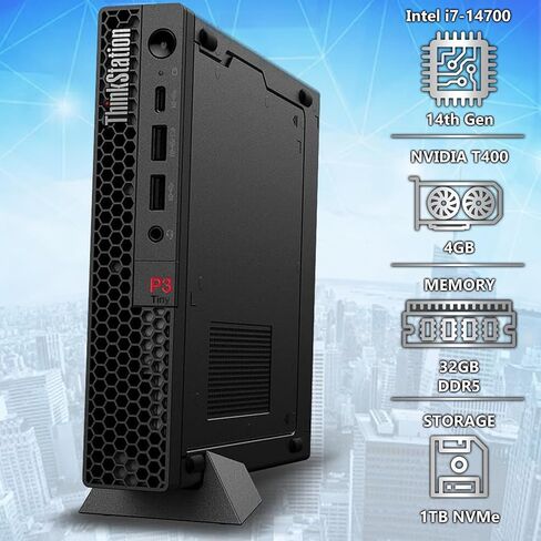 Lenovo ThinkStation P3 Tiny Workstation Mini Desktop ، Intel 20-Core I7-14700 ، 64GB DDR5 RAM ، 2TB SSD ، T400 4GB Graphics ، WiFi 6E + BT ، HDMI ، DP (5 Monitor Max) in Saudi Arabia