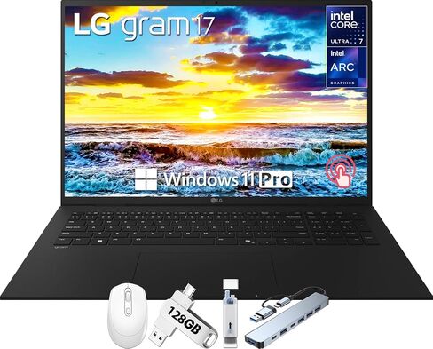 LG Gram 17 Touchscreen Laptop Copilot+ PC, 17" WQXGA Display, Intel Ultra 7 Series 2 258V, 32 GB RAM, 1 TB SSD, Intel Arc Graphics, Backlit, Wi-Fi 7, Windows 11 Pro in Kuwait