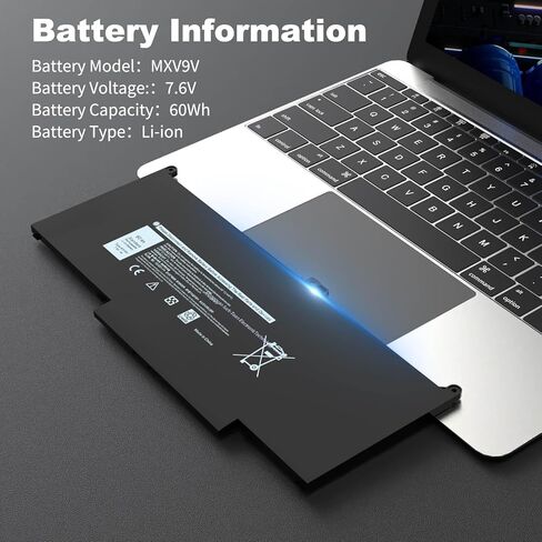 60Wh MXV9V Laptop Battery Compatible with Dell Latitude 5300 5310 7300 7306 7400 E5300 E5310 E7400 E7300 Latitude 5300/5310 2-in-1 Inspiron 7300/7306 2-in-1 Black Series P96G P97G P99G 7.6V in Kuwait