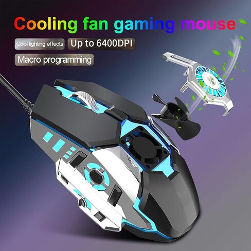 فأر الكمبيوتر ، الماوس الميكانيكي ، 4 سرعات DPI ، 7 أنواع من إضاءة RGB ، يأتي مع تبريد المروحة ، جميع مستديرة رقاقة IC ، مصممة للألعاب (رمادي) in Kuwait