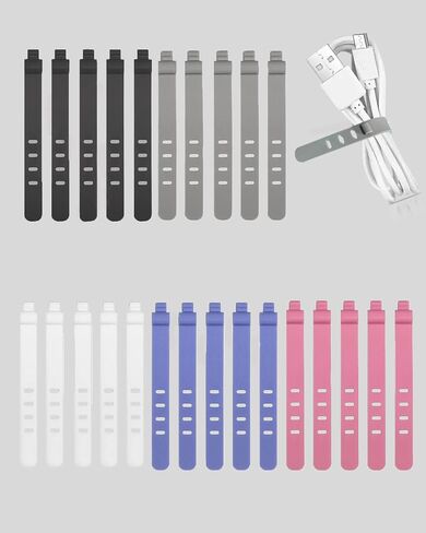 25-Piece Silicone Cable Ties Set, Reusable High-Elasticity Cord Ties for Charging Cord Organizer, Phone Chargers, and Earphones - Ideal for Home & Office in Saudi Arabia