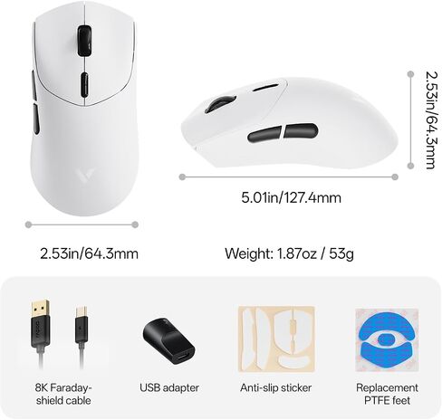 رابو VT7 اللاسلكية الماوس ، معدل الاقتراع اللاسلكي الثامن 8K ، 53 جرام خفيف الوزن ، بطارية تصل إلى 500 ساعة ، Nordic NRF54L15 MCU ، مفتاح ميكانيكي 100 مليون ، 10 أزرار قابلة للبرمجة ، أسود in Saudi Arabia