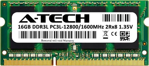 A-Tech 16GB RAM استبدال CT204864BF160B | DDR3/DDR3L 1600MHz PC3L-12800 (PC3-12800) CL11 SODIMM 2RX8 1.35V NONCC SO-DIMM 204-PIN CAPM in Saudi Arabia
