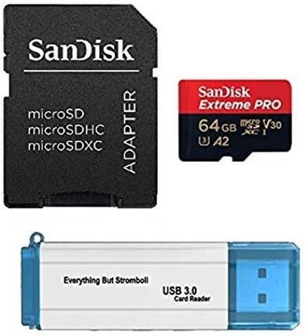 64GB Micro SDXC SanDisk Extreme Pro 4K Memory Card Bundle works with DJI Mavic 2, Pro, Zoom, Spark, Phantom 4, 4K UHD Video Drone V30 (SDSQXCY-064G-GN6MA) with Everything But Stromboli 3.0 Card Reader in Saudi Arabia