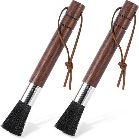 2-Pack Coffee Grinder Cleaning Brush with Natural Walnut Wood Handle and Black Boar Bristle, Coffee Bar Accessories Coffee Brush, Espresso Machine Cleaning Tool Barista Brush with Hanging Loop in Kuwait