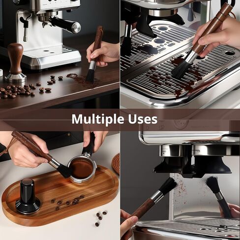 2-Pack Coffee Grinder Cleaning Brush with Natural Walnut Wood Handle and Black Boar Bristle, Coffee Bar Accessories Coffee Brush, Espresso Machine Cleaning Tool Barista Brush with Hanging Loop in Kuwait