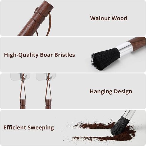 2-Pack Coffee Grinder Cleaning Brush with Natural Walnut Wood Handle and Black Boar Bristle, Coffee Bar Accessories Coffee Brush, Espresso Machine Cleaning Tool Barista Brush with Hanging Loop in Kuwait
