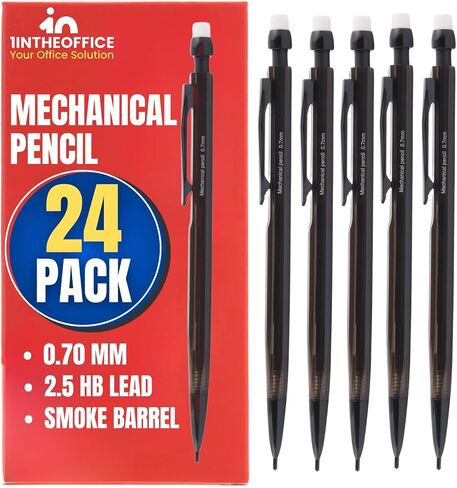 1InTheOffice Mechanical Pencils 0.7mm, 2.5, HB Lead, Black Lead, Smoke Barrel (24 Pack) in Saudi Arabia