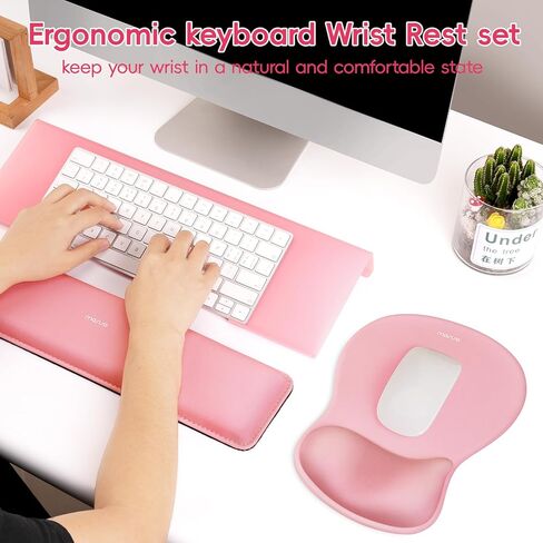 MOSISO Computer Keyboard Stand&Wrist Rest Support for Keyboard and Mouse Pad Set, Ergonomic Mousepad with Concave Curved Memory Foam, Easy Typing Non-Slip Pad&Acrylic Stand for Home/Office, Pink in Saudi Arabia