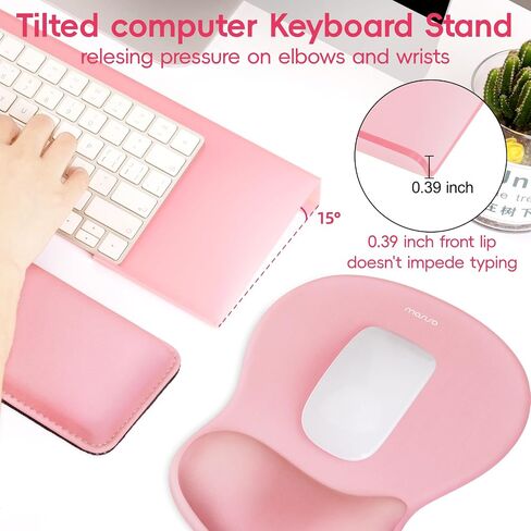 MOSISO Computer Keyboard Stand&Wrist Rest Support for Keyboard and Mouse Pad Set, Ergonomic Mousepad with Concave Curved Memory Foam, Easy Typing Non-Slip Pad&Acrylic Stand for Home/Office, Pink in Saudi Arabia