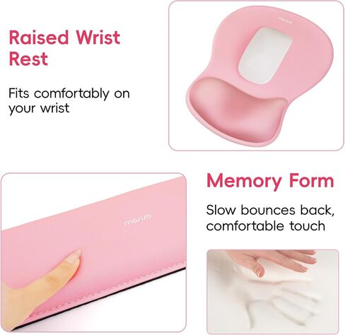 MOSISO Computer Keyboard Stand&Wrist Rest Support for Keyboard and Mouse Pad Set, Ergonomic Mousepad with Concave Curved Memory Foam, Easy Typing Non-Slip Pad&Acrylic Stand for Home/Office, Pink in Saudi Arabia
