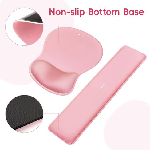 MOSISO Computer Keyboard Stand&Wrist Rest Support for Keyboard and Mouse Pad Set, Ergonomic Mousepad with Concave Curved Memory Foam, Easy Typing Non-Slip Pad&Acrylic Stand for Home/Office, Pink in Saudi Arabia