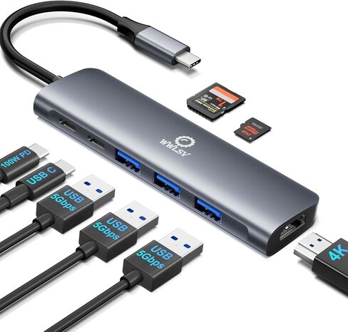 محور USB C 9 في 1 مع 4K HDMI، 100W PD، منفذ USB C، USB 3.0، RJ45 Ethernet، قارئ بطاقة SD/TF، ​​محطة إرساء متوافقة مع MacBook Pro/MacBook Air، XPS، Chromebook والمزيد من الأجهزة من النوع C in Kuwait