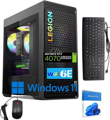 Tower Lenovo Legion Tower 5 Gen 8 Gening Desktop Tower ، AMD Ryzen 7 7700 (حتى 5.3 جيجا هرتز) ، NVIDIA RTX 4070 Super 12GB GDDR6X ، Wi-Fi 6E ، Windows 11 Pro ، KB & Mouse Set (64 GB RAM ، 2 TB SSD) in Kuwait