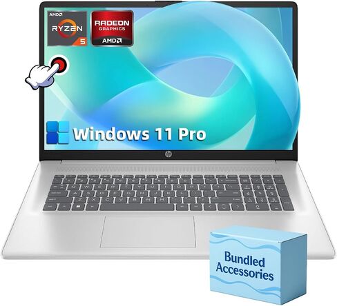HP 17.3 جهاز كمبيوتر محمول من الشاشة التي تعمل باللمس للأعمال التجارية والطالب-17.3 HD + 250-nits عرض • AMD Ryzen 5 7530U • 64GB RAM + 2TB SSD • Windows 11 Pro in Saudi Arabia