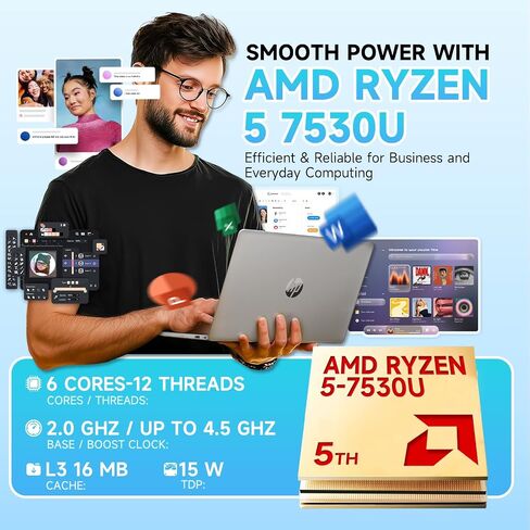 HP 17.3 جهاز كمبيوتر محمول من الشاشة التي تعمل باللمس للأعمال التجارية والطالب-17.3 HD + 250-nits عرض • AMD Ryzen 5 7530U • 64GB RAM + 2TB SSD • Windows 11 Pro in Saudi Arabia