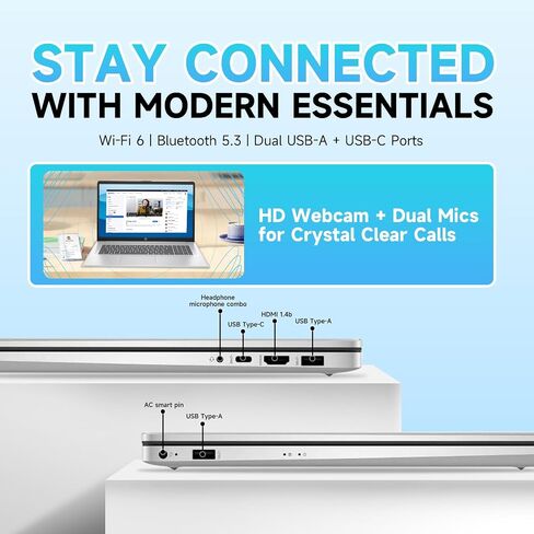 HP 17.3 جهاز كمبيوتر محمول من الشاشة التي تعمل باللمس للأعمال التجارية والطالب-17.3 HD + 250-nits عرض • AMD Ryzen 5 7530U • 64GB RAM + 2TB SSD • Windows 11 Pro in Saudi Arabia