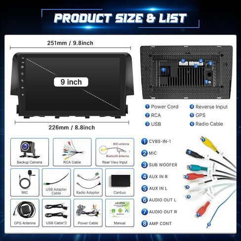 Android Car Stereo 2016 2017 2018 2019 2020 2021 Honda Civic Radio Apple Carplay Android Auto Auto 9 بوصة شاشة تعمل باللمس لشاشة Civic Car مع GPS Navigation Bluetooth 5G WiFi Camera Camera SWC SWC in Saudi Arabia