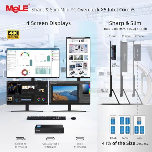MeLE Overclock X5 Core i5-12450H (8C/12T, up to 4.4GHz) Ultrathin Mini PC 32GB DDR4 512GB SSD, Mini Desktop Computer with 2x HDMI + 2x USB-C 4K Quad Display, Dual LAN 1G+ 2.5G LAN, 2.4/5GHz WiFi BT5.2 in Kuwait