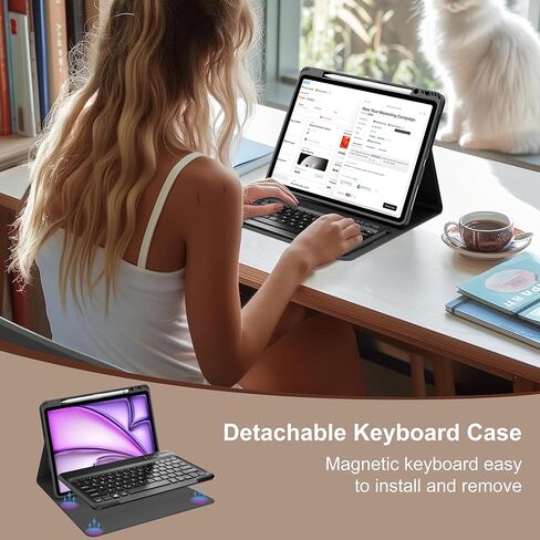 D DINGRICH Keyboard Case for iPad Air 13 inch (M2) 2024, Smart Folio Cover with Pencil Holder, Rechargeable, Magnetic Wireless Keyboard for iPad Air 13", Only Compatible with Model A2898/A2899/A2900 in Kuwait