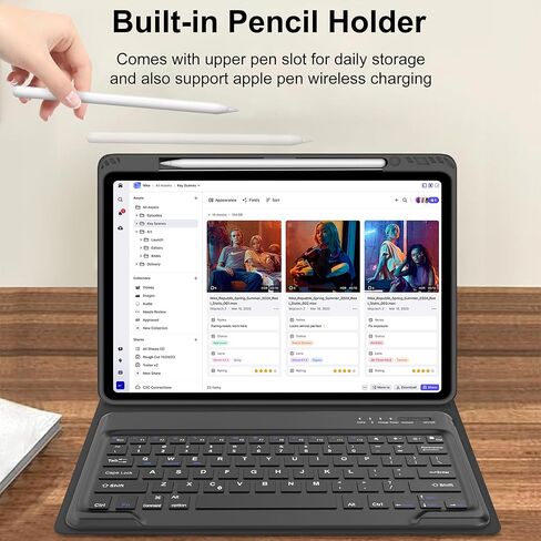 D DINGRICH Keyboard Case for iPad Air 13 inch (M2) 2024, Smart Folio Cover with Pencil Holder, Rechargeable, Magnetic Wireless Keyboard for iPad Air 13", Only Compatible with Model A2898/A2899/A2900 in Kuwait