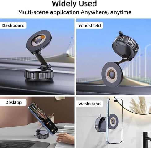 Magnetic Suction Phone Holders for Your Car, 360°Adjustable Magnetic Car Phone Holder，Suction Cup Phone Mount for Your Car/Gym/Mirror,Phone Car Mount Compatible iPhone & Android(Black) in Saudi Arabia