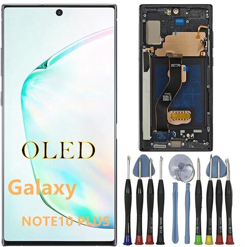 OLED GALAXY NOTE10 Plus Plus Screen Presentive for Samsung Note10Plus 5G DISPACT TOUCH SCREED DIGITIZER ANDRECLESS SM-N975U ، SM-N975U1 ، SM-N976U LCD Pudprint (مع إطار أسود+أدوات) in Kuwait
