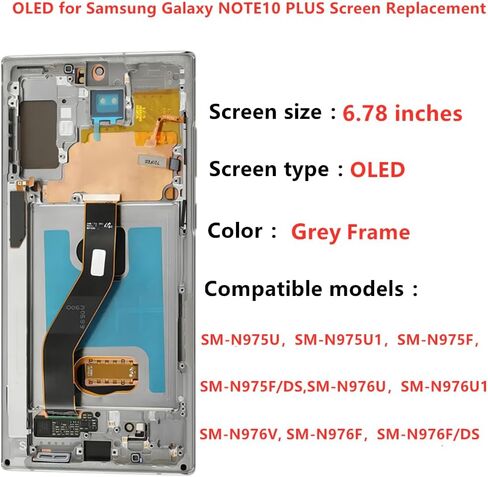 OLED GALAXY NOTE10 Plus Plus Screen Presentive for Samsung Note10Plus 5G DISPACT TOUCH SCREED DIGITIZER ANDRECLESS SM-N975U ، SM-N975U1 ، SM-N976U LCD Pudprint (مع إطار أسود+أدوات) in Kuwait