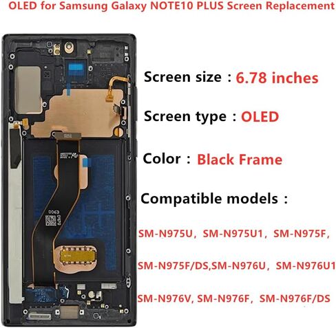 OLED GALAXY NOTE10 Plus Plus Screen Presentive for Samsung Note10Plus 5G DISPACT TOUCH SCREED DIGITIZER ANDRECLESS SM-N975U ، SM-N975U1 ، SM-N976U LCD Pudprint (مع إطار أسود+أدوات) in Kuwait