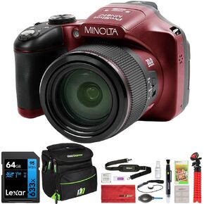 كاميرا Minolta MN67Z-BK 20MP / 1080p HD Bridge الرقمية مع تكبير بصري 67x حزمة سوداء مع بطاقة ذاكرة Lexar Professional 633x 64GB UHS-1 فئة 10 SDXC وحقيبة كاميرا ديكو جير لكاميرات DSLR in Kuwait