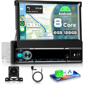 6+ 128g Android Single Din Touch Screen Car Stereo مع Carplay و Android Auto ، 7 بوصة 1 DIN الراديو مع GPS WiFi Bluetooth Link Control Wheel Control FM DSP USB AUX+ CAM CAM in Kuwait