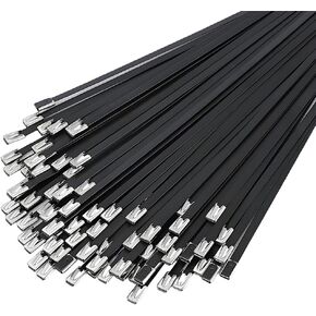 Metal Zip Ties 11.8 inch 100 pcs black 304 stainless steel heavy-duty self-locking cable tie,suitable for machinery, automobiles, farms, fences, exhaust,Outdoor equipment and multi-purpose outdoor use in Saudi Arabia