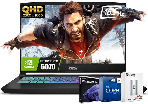 MSI Katana HX Gaming Laptop, 15.6" 165Hz QHD+ IPS Display, 24-core i9-14900HX (UP to 5.8 GHz, GeForce RTX 5070, AI&VR Ready, Copilot+ PC, RGB Backlit Keyboard, Win11, Black(64GB DDR5 RAM | 4TB SSD) in Kuwait