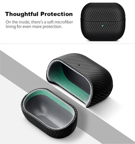 Leather Case - for Samsung Galaxy Buds 3 Pro/Galaxy Buds 3 Case Cover - Selected Skin-Friendly Leather, Carbon Fibre Texture, Handmade Shockproof Hard Cover for Samsung Buds Pro 3 - Black in Kuwait