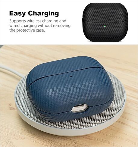 Leather Case - for Samsung Galaxy Buds 3 Pro/Galaxy Buds 3 Case Cover - Selected Skin-Friendly Leather, Carbon Fibre Texture, Handmade Shockproof Hard Cover for Samsung Buds Pro 3 - Black in Kuwait