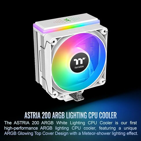 Thermaltake Astria 200 Argb Cpu Cooler ؛ 4 أنابيب حرارة النحاس. مروحة 120mm PWM ؛ 500 ~ 1800 دورة في الدقيقة ؛ برج واحد Intel/AMD ؛ 210W TDP ؛ أبيض؛ CL-P137-AL12SW-A in Saudi Arabia
