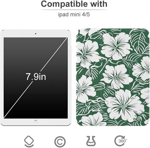 قضية زهور هاواي الأزهار الخضراء هاواي مع حامل قلم رفيع الوزن ثلاثي الأوزان متوافق مع iPad mini 4/5/6 mini4/5 （7.9in） in Kuwait