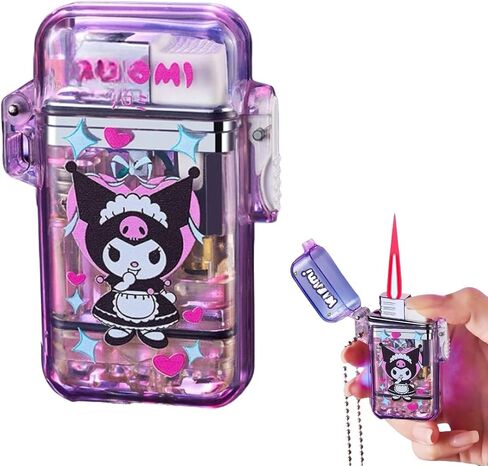 NIVEK Cool Transparent Cute Lighter, Pink Red Flame Lighter, Refillable Kitty KT Cat Melody Kulomi Rabbit Japanese Kawaii with Chain (Maid) in Kuwait