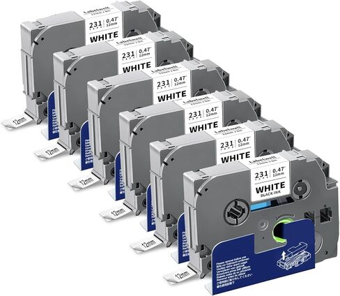 6-Pack TZe-231 TZ Tape 12mm 0.47 Laminted White Compatible for Brother Ptouch Label Maker Tape TZe231 TZe-2312pk TZ-231 Refills for P Touch PT-D210 PTD220 H110 D610BT D400, 1/2" x 26.2 ft in Kuwait