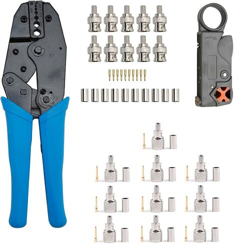 AREYOURSHOP MOTEROLA MINI-UHF MALE CRIMPS Connector-10x RG58/U COAXIAL CABLE + 10X MINI-UHF MALE CRIMPS COUNCTOR + مجموعة أدوات مع قطع الأسلاك و CABLE CABLE FOR RG58 ، RG59 ، RG62 ، RG6 ، RG6 ، RG6 ، RG174 in Saudi Arabia