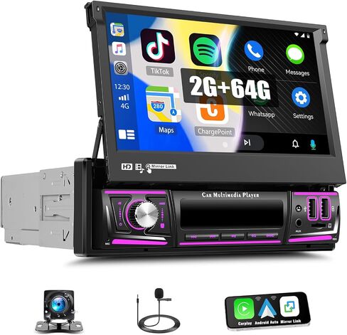 AMprime [4+64G] Android 13 Single Din Car Stereo with Wireless Carplay & Android Auto,7'' Flip Out Touch Screen Car Radio with Mirror Link GPS WiFi FM/RDS BT EQ DSP USB Music/Fast Charging in Saudi Arabia
