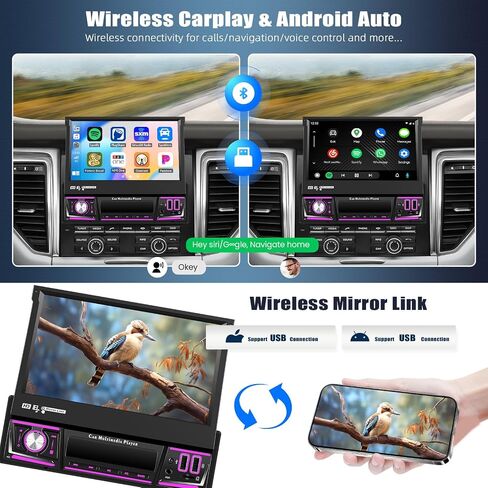 AMprime [4+64G] Android 13 Single Din Car Stereo with Wireless Carplay & Android Auto,7'' Flip Out Touch Screen Car Radio with Mirror Link GPS WiFi FM/RDS BT EQ DSP USB Music/Fast Charging in Saudi Arabia