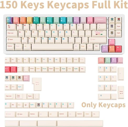 أبيض أبيض PBT Keycaps ، 150 مفاتيح لطيف معكرون السمة Keycap ، ملف تعريف الكرز Dye-Sublimation مفاتيح ملونة ل 61/64/68/84/87/100/104/108 لوحات مفاتيح ميكانيكية Cherry MX in Kuwait