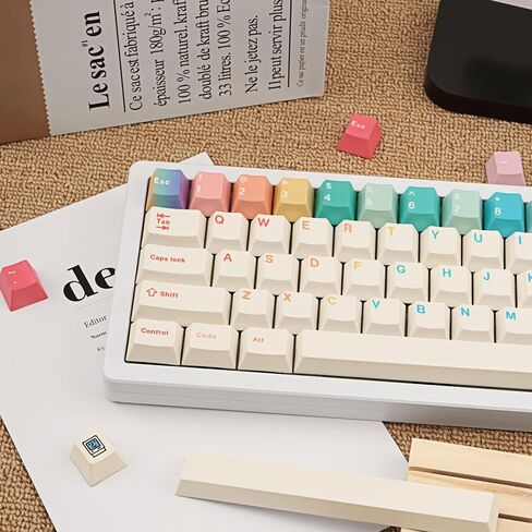 أبيض أبيض PBT Keycaps ، 150 مفاتيح لطيف معكرون السمة Keycap ، ملف تعريف الكرز Dye-Sublimation مفاتيح ملونة ل 61/64/68/84/87/100/104/108 لوحات مفاتيح ميكانيكية Cherry MX in Kuwait