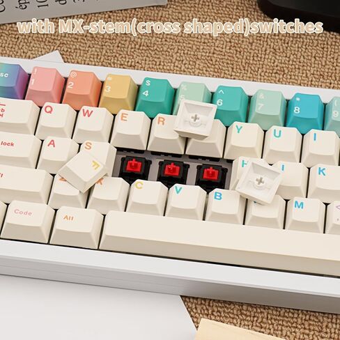 أبيض أبيض PBT Keycaps ، 150 مفاتيح لطيف معكرون السمة Keycap ، ملف تعريف الكرز Dye-Sublimation مفاتيح ملونة ل 61/64/68/84/87/100/104/108 لوحات مفاتيح ميكانيكية Cherry MX in Kuwait