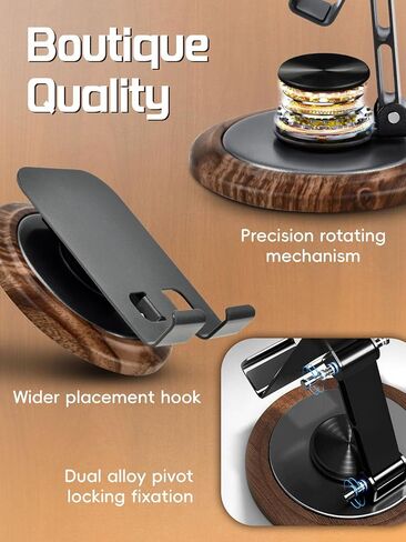 EnerCharge Adjustable Cell Phone Stand, 360° Rotating Foldable Cell Phone Holder, Walnut Wooden Desktop Portable Cellphone Stand with Convenient Charging Port,Anti-Slip Base,Fits All Phones in Saudi Arabia